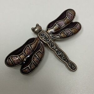 Source Unknown Purple and Gold Dragonfly Brooch
